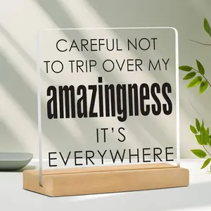 Funny Office Home Decor Sign, Don't Let Me Surprise You, Transparent Acrylic Desk Decoration with Base, Humorous Gift Idea