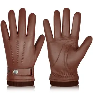 Winter Sheepskin Leather Men's Warm Touchscreen Gloves with Cashmere Lining for Driving Cycling Running Ski