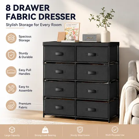 4/6/8 Drawer Fabric Dresser - Metal Frame Storage Tower for Bedroom, Living Room & Entryway, Space-Saving Closet Organizer