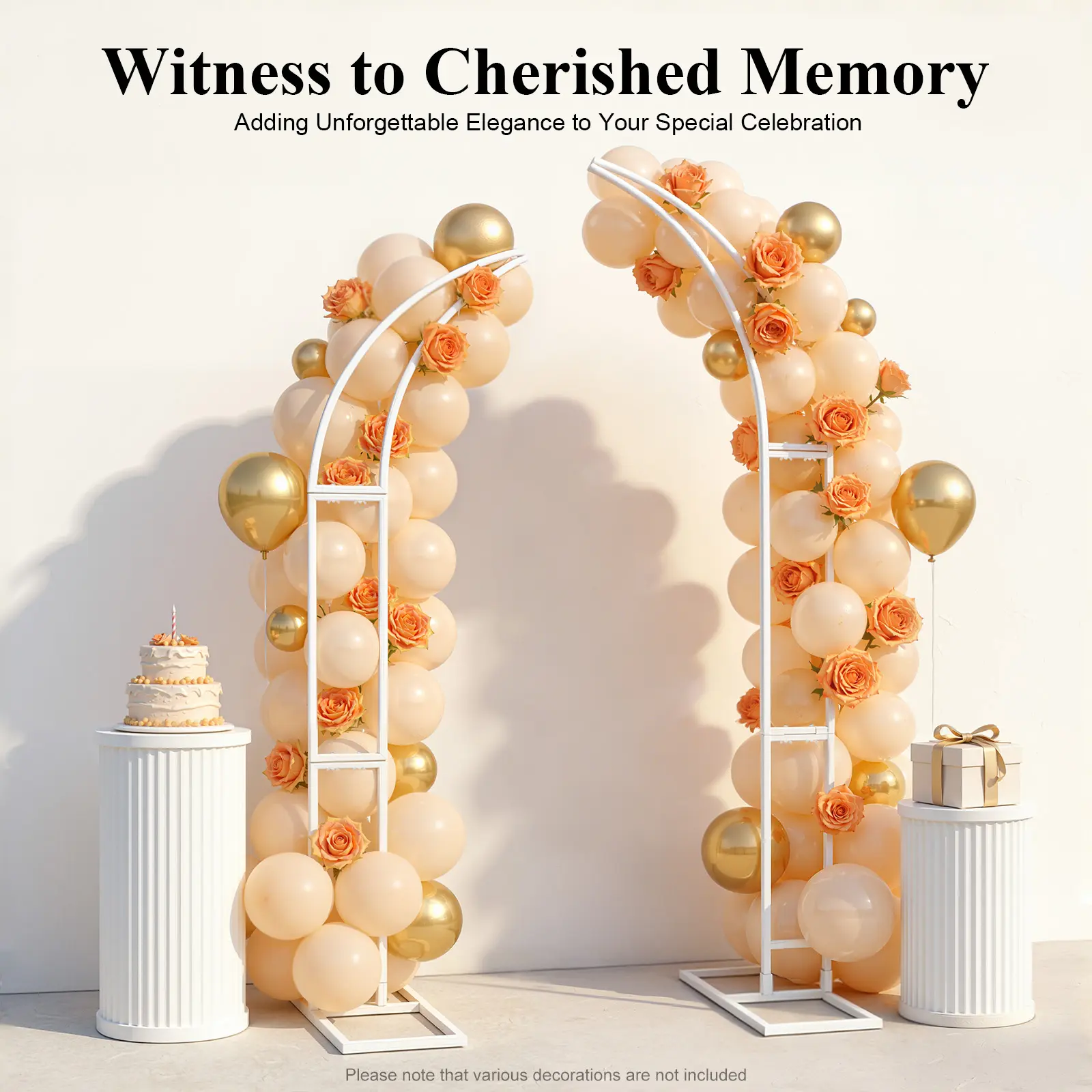 2-Piece Heavy Duty White Steel Curved Top Arch Shape Wedding Backdrop Frames Set - 6.89ft & 6.2ft 2 Sizes, Stable Rectangular Base, 11 lbs Steel Tubes, Smoothedge Safety, Modern Party Backdrop Decoration, DIY Decor with Balloons Artificial Flowers Ribbons