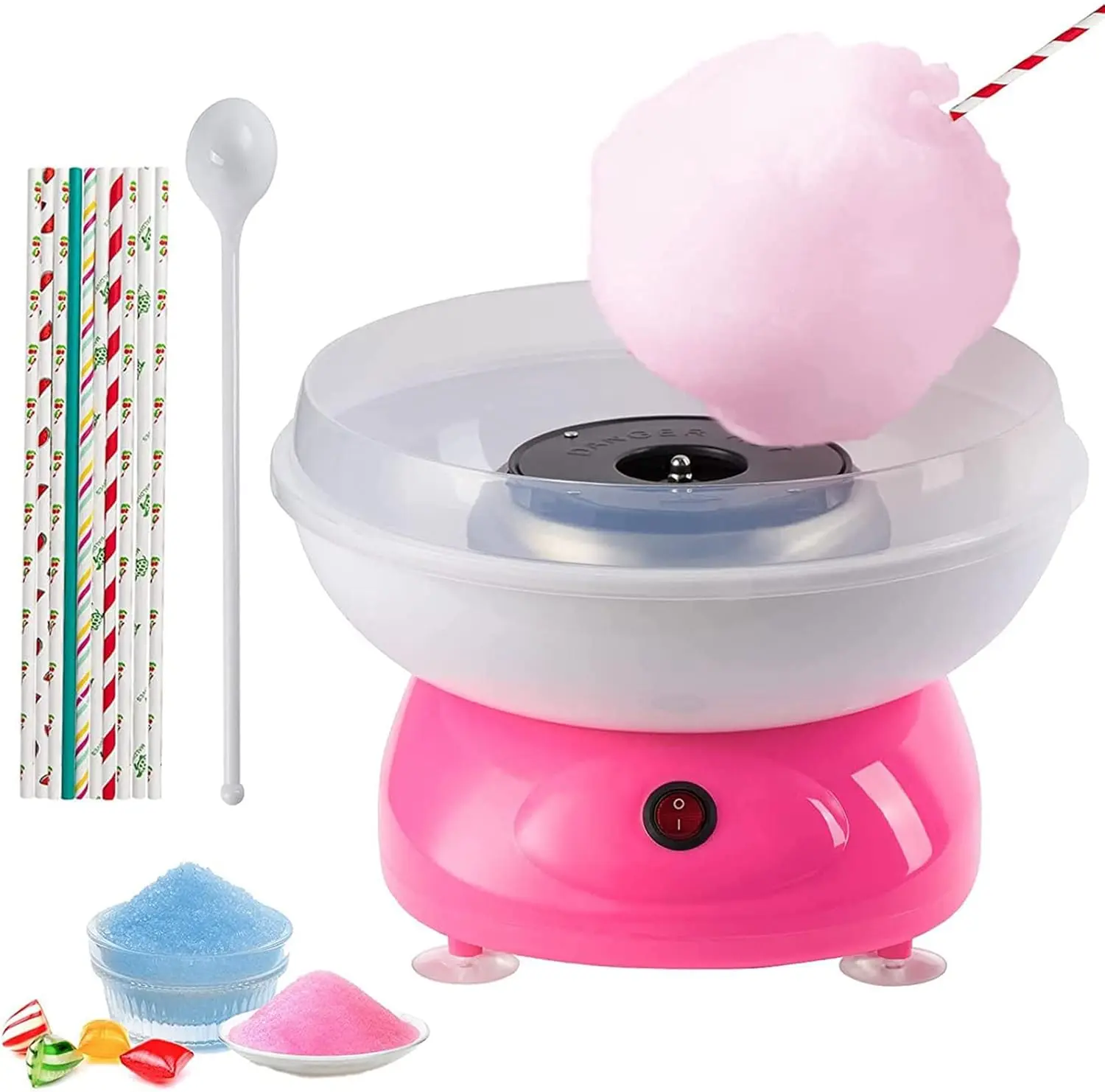 Cotton Candy Machine - 500W Portable with Large Splash-Proof Plate, Efficient Electric Heating Cotton Candy Machine Maker with 10 Marshmallow Sticks & Sugar Scoop, Gift Birthday Party