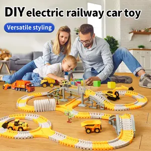TongLi Children's electric track car toy construction vehicle track DIY track assembly set circular track electric track car hands-on toy toy car for ages 3-10 Christmas Halloween Thanksgiving gift