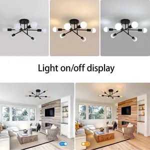 Modern Six-Light Chandelier Ceiling Pendant Light, Adjustable E27 Base, Ceiling Lamp for Living Room, Bedroom, Kitchen, Ceiling Lights
