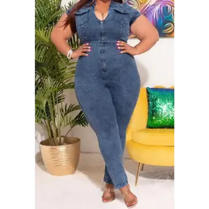 Plus Size Come My Way  Zip-Up Denim Jumpsuit