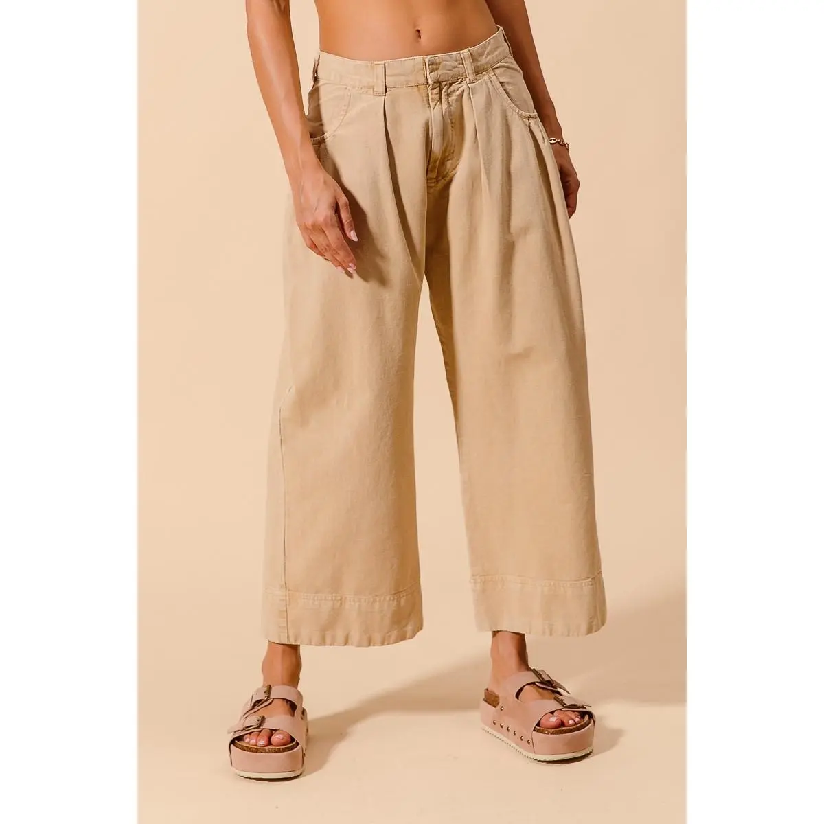 SO ME Mid Rise Wide Leg Chino Pants With Pockets