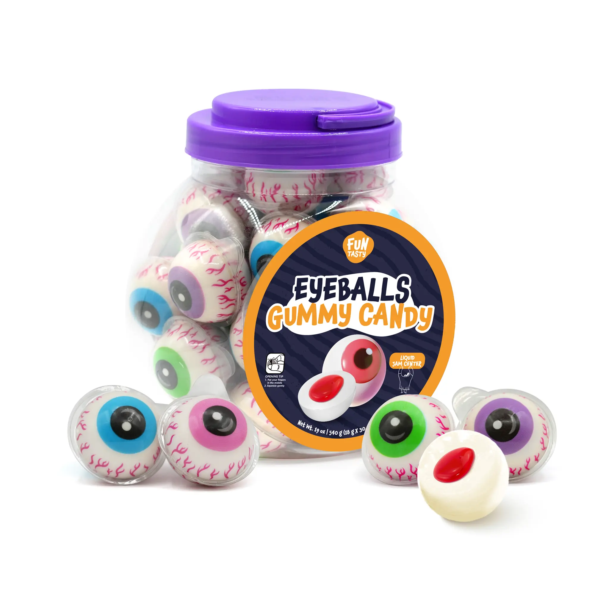 Eyeballs Gummy Candy, Strawberry Jelly Filled Gummies - 30 Count Jar