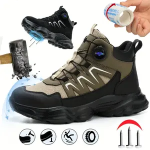 Men's Steel Toe Safety Shoes,Breathable & All-Day Comfort,Lightweight,Swivel Buckle Design for Outdoor Work & Anti-Puncture Protection
