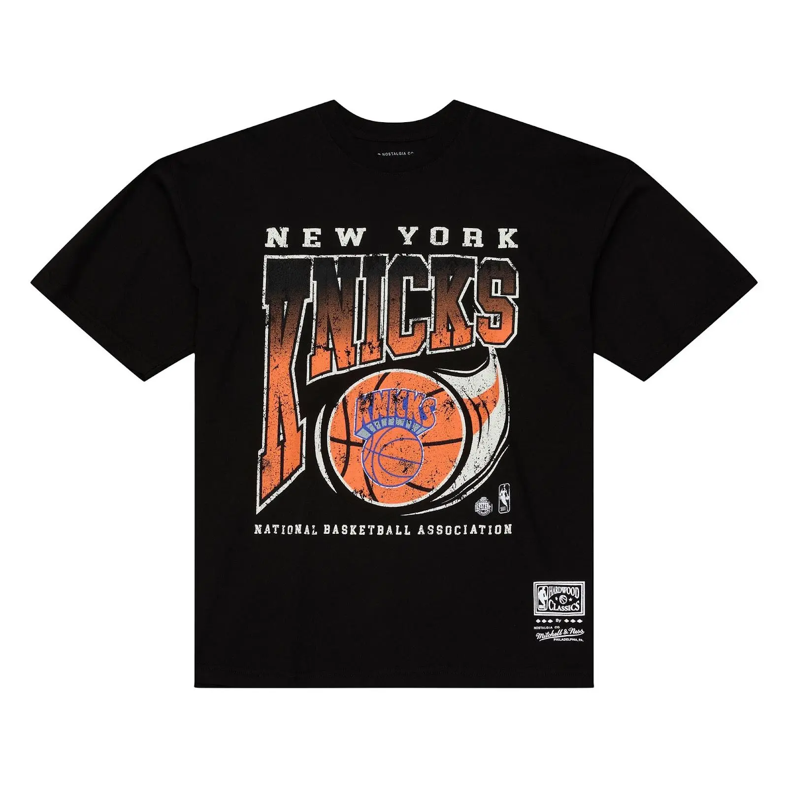 New York Knicks Black Ball Out T-Shirt NBA Throwback Tee Graphic Vintage Fan Gear Mitchell & Ness