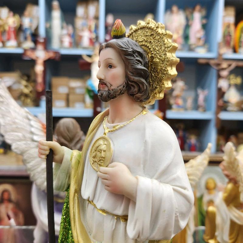 San Judas 12" Estatua con Brillo - Detailed Figure with Green Sparkling Robe and Gold Accents St Jude Religious Decor Tadeo