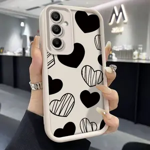 Phone Case - Luxury Trendy Black Heart-Shaped Frosted Phone Case Suitable for Samsung Galaxy A55 A54 A56 A36 A05 A05S A35 A34 A15 A16 A06 A52S A51 A71 A52 A25 A33 A26 A53 A14 A12 A13 4G 5G Protective Case, Internet Celebrity Style