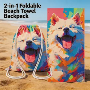 2-in-1 Foldable Beach Towel Backpack – Printed All-in-One Towel That Folds Into a Backpack with Storage, Lightweight & Packable, Summer Vacation Must-Have, Beach Outfit Essential, Casual Resort Wear, Summer Vibes Travel & Poolside Essential
