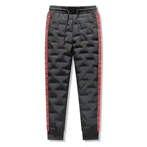 Men's Black Puffer Pants with Red Trim — Quilted Design, Drawstring Waistband, Ideal for Winter Warmth & Street Style