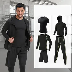 Men's 5 Piece Compression Workout Set Quick Dry Long Sleeve & Pants Base Layer Athletic Gear for Running Basketball Training Fitness Gym Sportswear #sportswear #sportystyle #compressionset #baselayer #runninggear #basketballgear