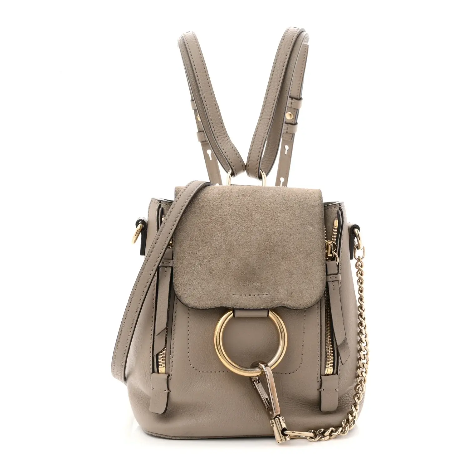 Pre-owned Chloé Suede and Calfskin Backpacks Suede Calfskin Mini Faye Backpack Motty Grey