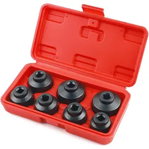 7PCS Oil Filter Socket Set,3/8" Drive 24mm,27mm,29mm,30mm,32mm,36mm,38mm Oil Filter Sockets Compatible with BMW GMC Ford Toyota,Aluminum Alloy Oils Filters Removal Tool Set