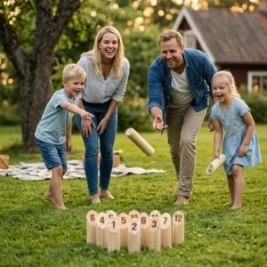 Wooden Number Kubb Game – Finnish Outdoor Lawn Game for Family | Outdoor Throwing Game Set with 12 Pins, Fun Yard Game for Kids & Adults, Birthday Gift
