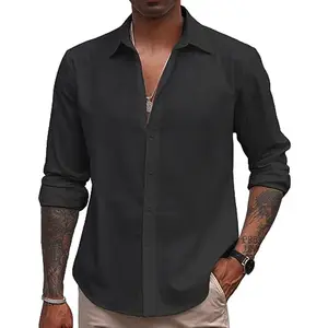 COOFANDY Men's Linen Casual Long Sleeve Shirts Button Down Summer Beach Shirt