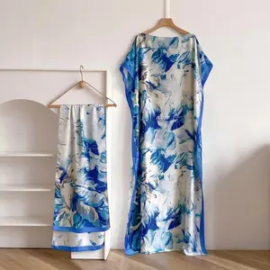 MooMoo Ocean Vibes Only! Blue & White Boho Kaftan & Scarf Set | The ultimate soft & flowy beach cover-up for your next vacation. Perfect over swimwear!