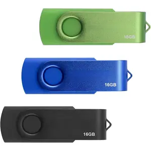 3 count 16GB USB 2.0 Flash Drive Fold Storage Memory Stick Thumb Drive Swivel Design, Mix Colors (Black Blue Green)