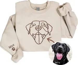 Personalized Embroidered Dog Hoodie, Custom one-line Pet Sweatshirt,Dog Mom Sweater, Unisex Embroidered Hoodie, Custom Gifts For Dog Lovers Cotton Menswear Stylish Embroidery Tops Underwear Pullover Crewneck Wetsuit Long Sleeve