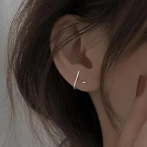 s925 sterling silver Geometric Lines Threader Earrings，Minimalist Simple Unique Earrings for galentine‘s party valentine’s day gift，fashion zirconia earrings，anniversary holiday jewelry，gift for women