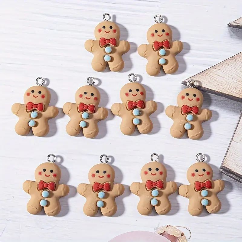 10pcs Christmas Gingerbread Charms, Resin Pendant Charms for Earring Bracelet Keychain, Diy Jewelry Making Supplies