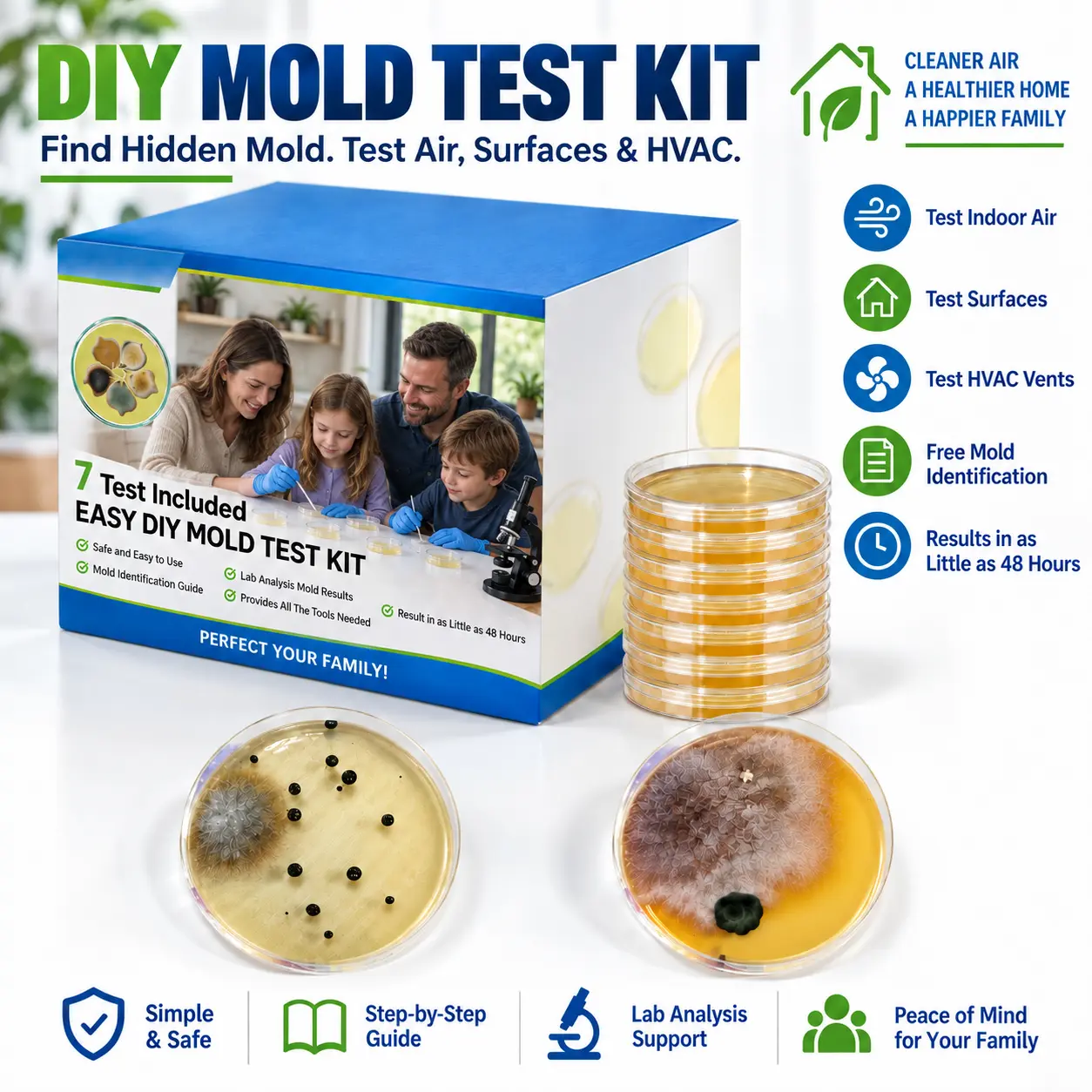 DIY Mold Test Kit for Home  7 Tests Included  Check Air & Surface Mold Easily | Mold Identification Support | Get Results in 48 Hours GGEPIAO