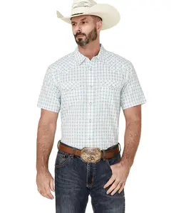 Moonshine Spirit Men's River Delta  Plaid Short Sleeve Pearl Snap Western - Mssp22w80-Crm