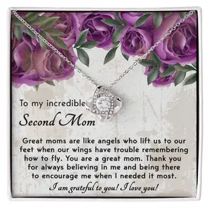 Bonus Mom Gift - I am Grateful For You Love Knot Necklace - Gifts for Mom, Bonus Mom Necklace from Daughter/Son, Infinity Heart Necklaces for Women, Mothersday Gift for Stepmom/Mother in Law