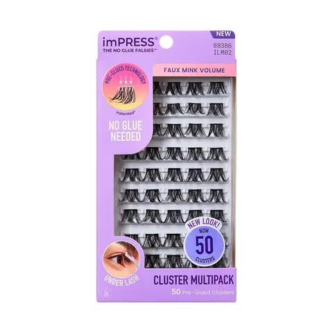 Impress Falsies Pre-Glued False Eyelashes Multipack - Faux Mink Volume | 50 Lash Clusters, 12mm-16mm