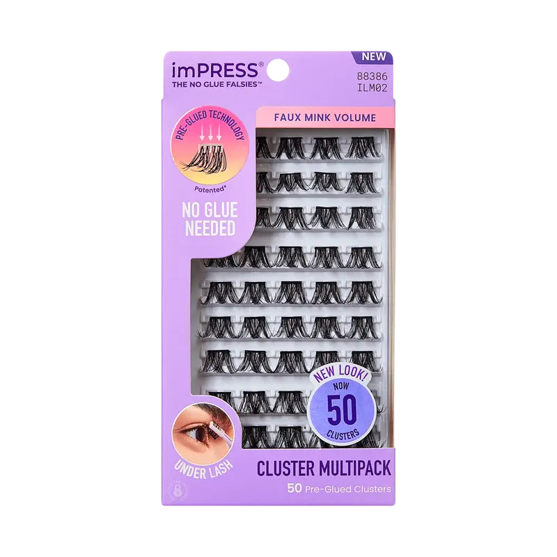 Impress Falsies Pre-Glued False Eyelashes Multipack - Faux Mink Volume | 50 Lash Clusters, 12mm-16mm