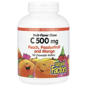 Natural Factors Fruit-Flavor Chew Vitamin C, Peach, Passionfruit and Mango, 500 mg, 90 Chewable Wafers