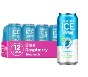 Sparkling Ice Caffeine Blue Raspberry Sparkling Water with Caffeine, Zero Sugar, with Antioxidants and Vitamins,16 fl oz Cans (Pack Of 12)