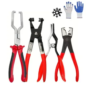 4Pcs Professional Hose Clamp Kit, Fuel Line Multipurpose Plier Set, Disconnect Repair Tools, Includes Disconnecting Pliers, Crimping Plier, Cutting Plier, And Wire Strippers For Tackle Wiring, Electrical Repairs, Auto Maintenance