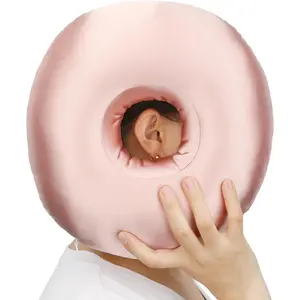 Silky Satin Piercing Pillow Ear Pillows Donut with Hole for Ear Pain CNH Piercing Pain Relief Sleeping Pressure Sore Side Sleepers Smooth Cooling Ear Protector, Coral