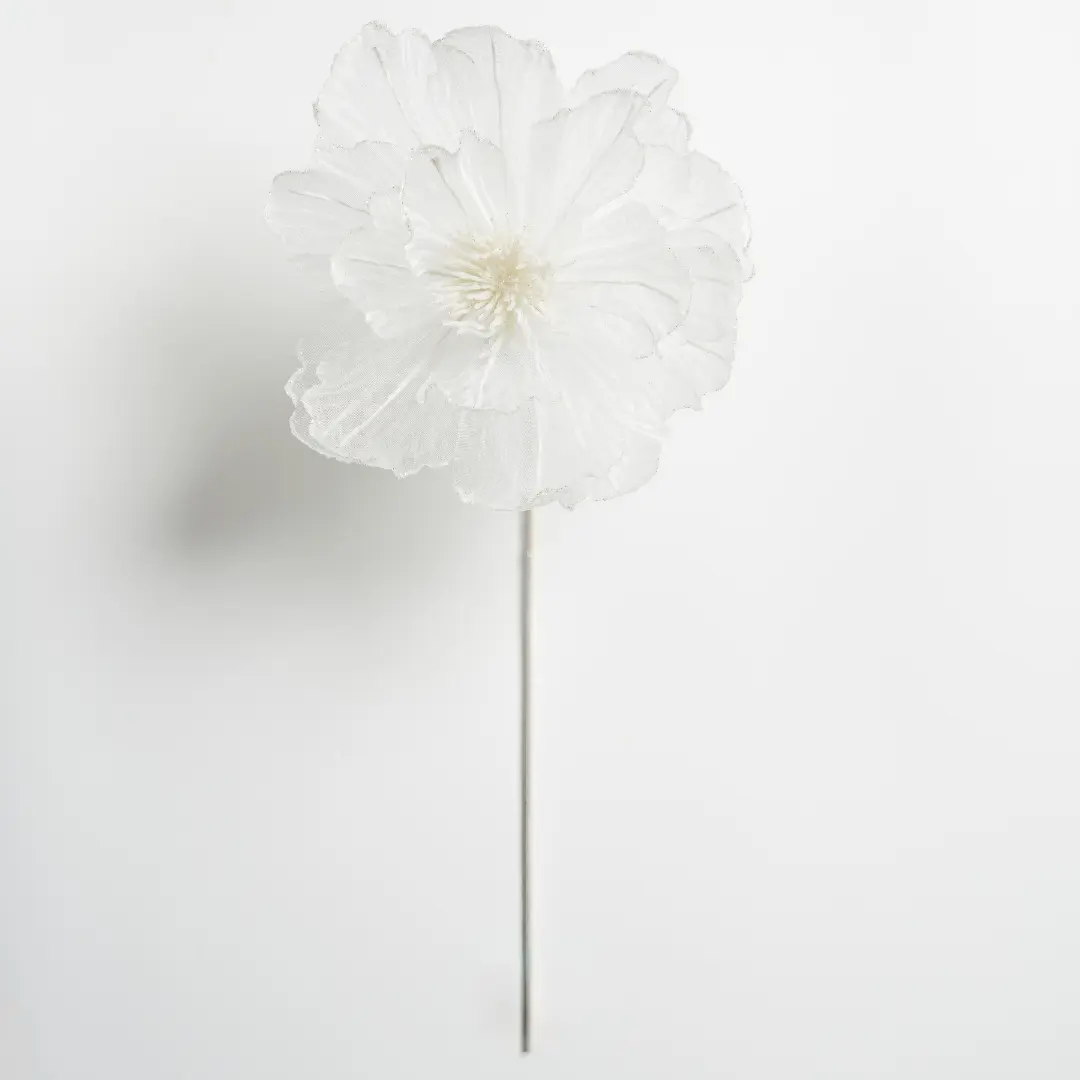 White Fabric Flower Pick