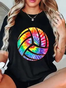 100% Cotton Tie Dye Colorful Volleyball Lover Player Tie Dye Volleyball T-Shirt