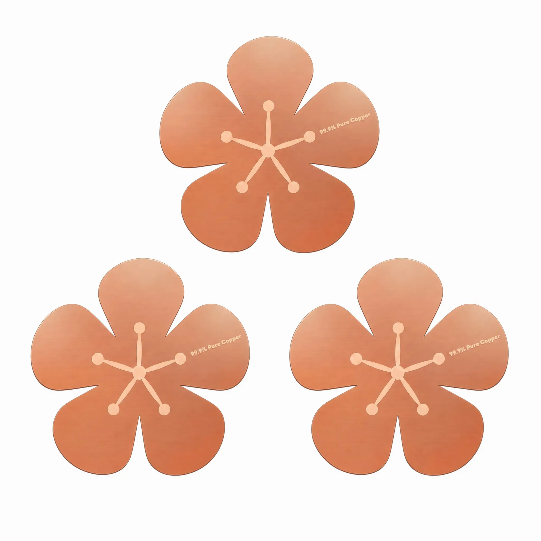 3Pcs Bird Bath Copper Purification Disk 99.99% Pure Copper Water Cleaning Discs 0.6mm Physical Clean Water for All-Season Universal Natural Fit for Outdoor Birdbaths, Bowls, Garden Fountain(Flower)