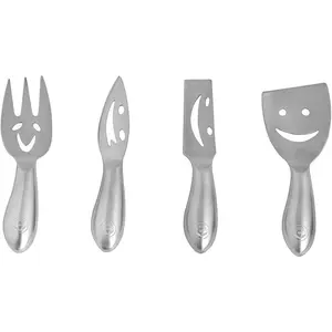 Stainless Steel 4 Pieces Cheese Knife Set: Hard and Soft Cheese Knives, Serving Fork & Cheese Spreader