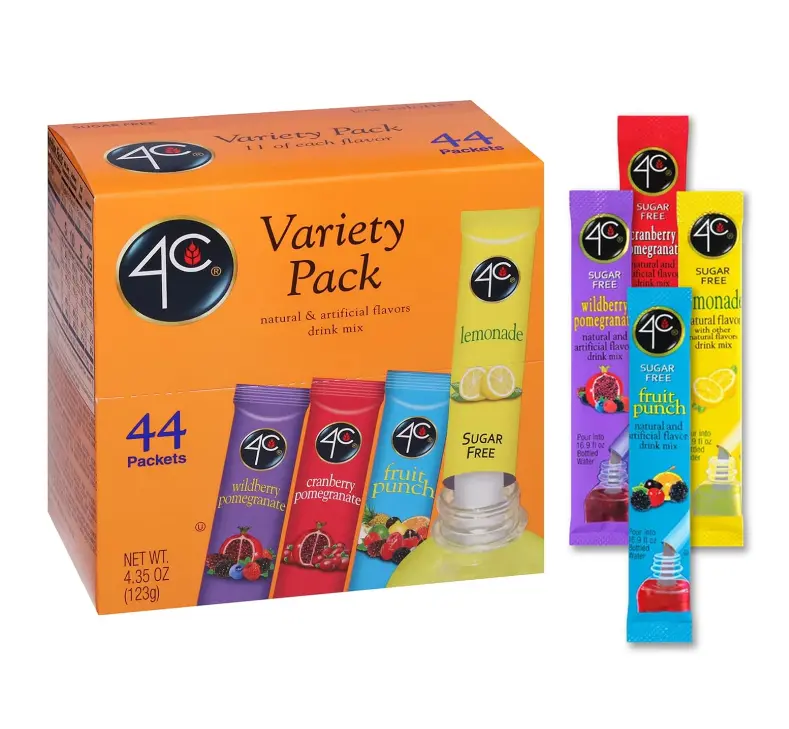 4C Powder Drink Mix Packets, PSD Variety 1 Pack, 44 Count, Singles Stix On the Go, Refreshing Sugar Free Water Flavorings (11 Each Wild Berry Pomegranate, Cranberry-Pomegranate, Fruit Punch, Lemonade)
