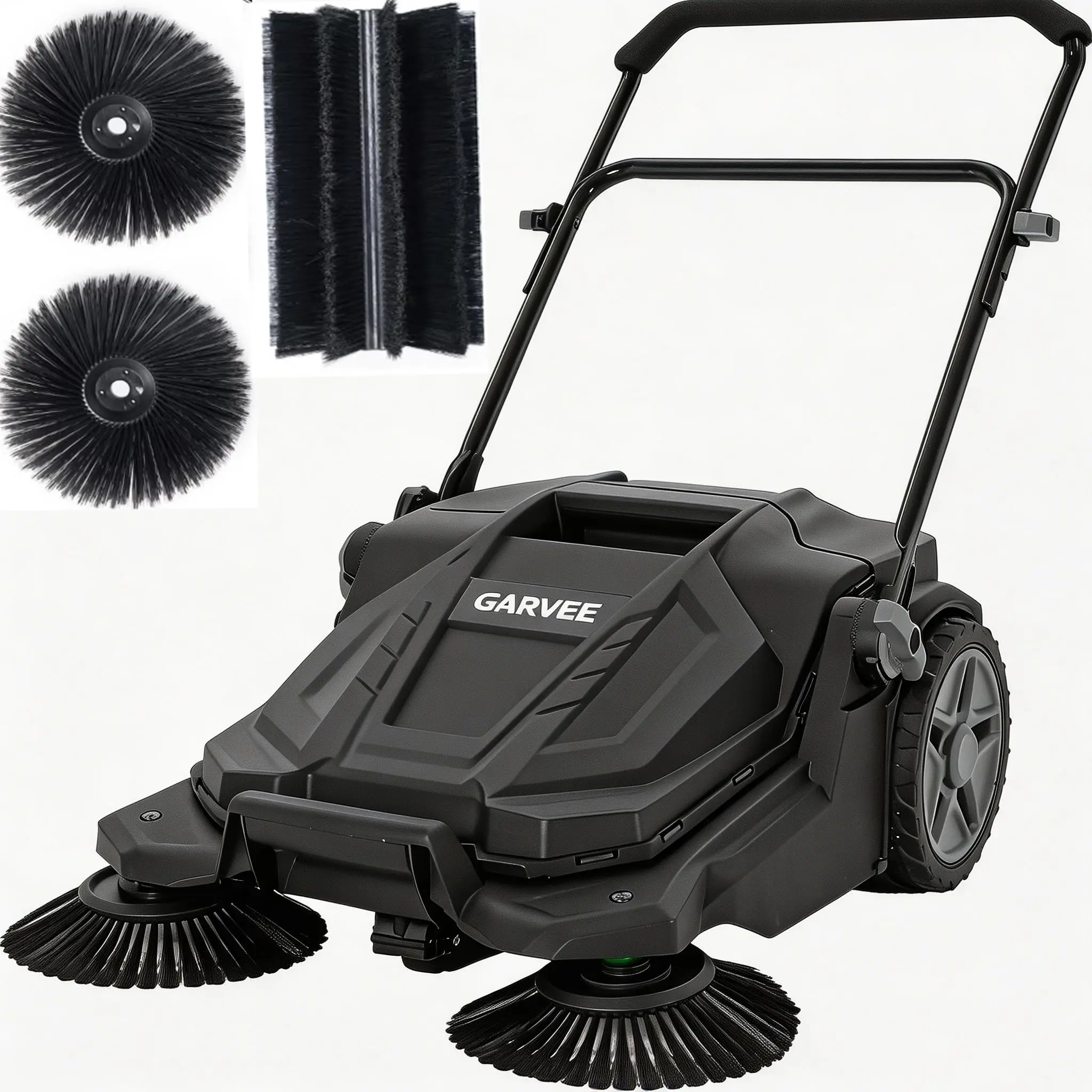 Garvee Upgraded 25.6 inch Manual Non-Electric Push Floor Sweeper, Walk-Behind Outdoor Sweeper with 5.25 Gallon Waste Container, Adjustable Foldable Handle for Driveway, Patio, Garage
