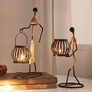 Vintage Iron Candle Holder Decor, European Classic Metal Craft, Romantic Centerpiece for Home Dining & Gifting