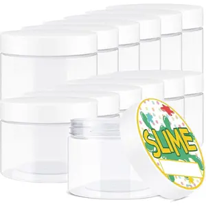 12 Pack 10oz Empty Slime Containers, Large Plastic Slime Jars with Lids and Labels Clear Storage Organizers for Slime Making, Food and Beauty Products, BPA Free