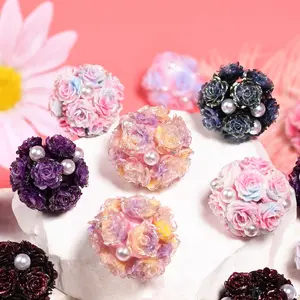 Simulation Soft Rose, Clay Rhinestone Ball, Pearl Camellia DIY Flower Ball Beads for Phone Chain, Beaded Pen & Accessories, Wholesale