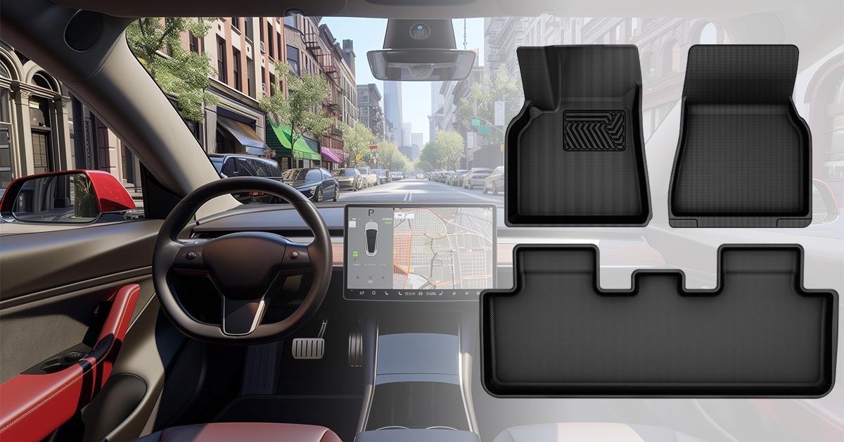 YITAMOTOR All-Weather Floor Mats for Tesla Model Y 2021-2024 7-Seats TPE Custom Fit Protector Set with Rear Backrest Mats & Cargo Liners 9 PCS