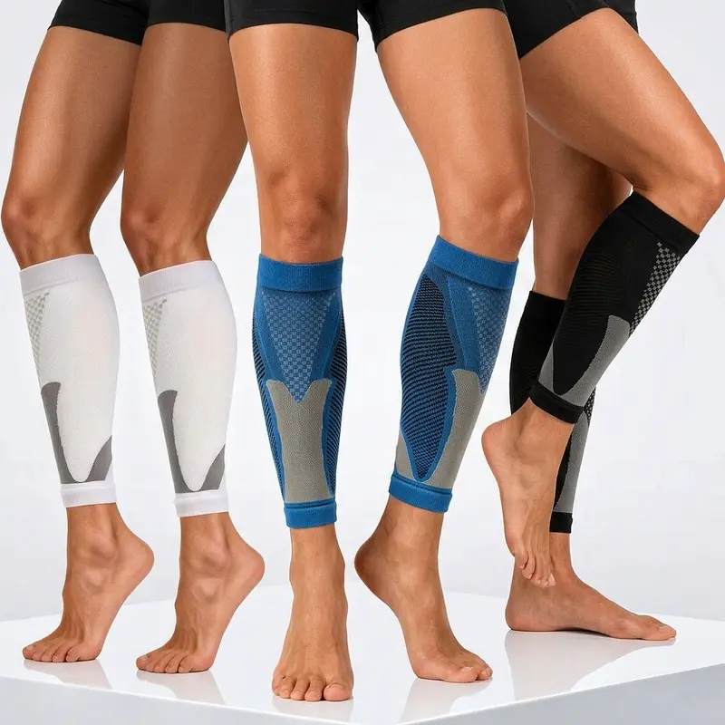 Unisex 20-25mmHg Nylon/Lycra Mid-Calf Breathable Compression Sleeves - Active Recovery Protective Gear with Custom-Fit Support, Shin Splint Elimination, Lactic Acid Flushing, Swelling Relief, DVT Travel Support for Hiking