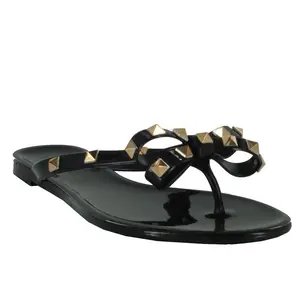 Women's JOJO-01 studded bow detail jelly waterproof flip flops sandals