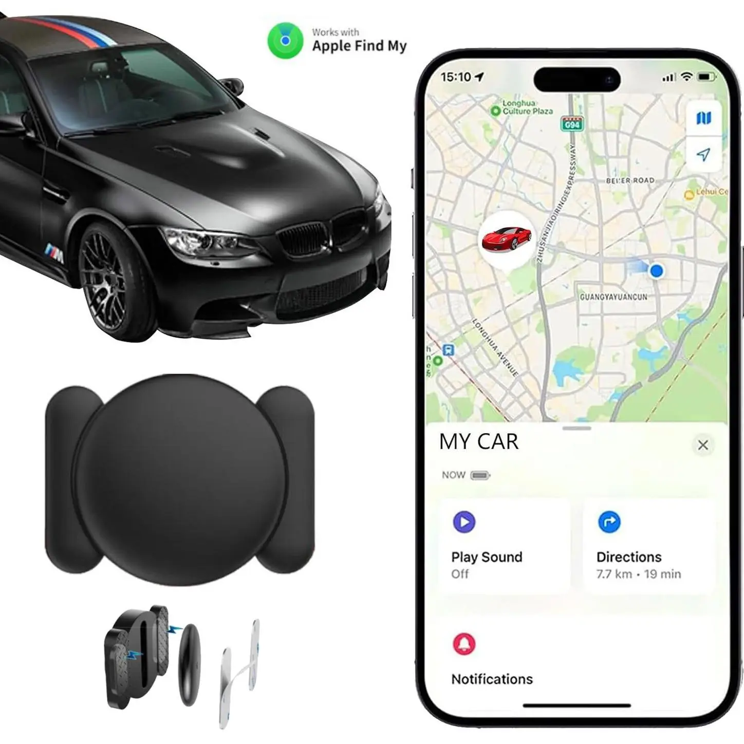 Mini Hidden Car Tracker, Car GPS Tracker with Weatherproof Magnetic Case, Car Locator, Air Tracking Tag with Apple Find My for Location Keys, Wallets