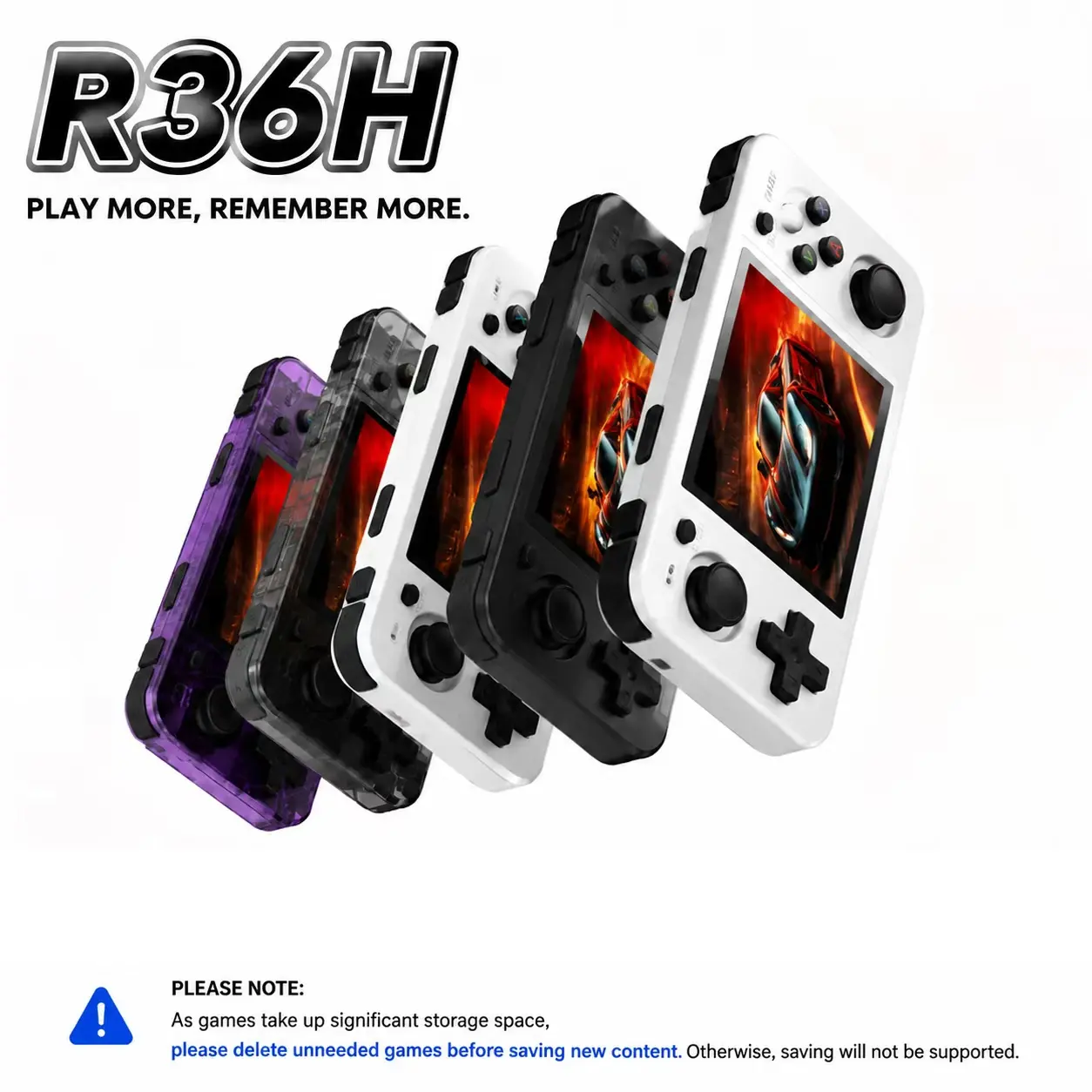 R36H Portable Plastic Handheld Gaming Console - 3.5-in IPS Display, 20,000 Built-in Games, 10 Emulators, Open-source Linux, 64GB/128GB Storage, Rechargeable Battery Powered, 380g, USB Port, Retro Look, Compact, Button Controls, On-the-go Gaming, Cordless
