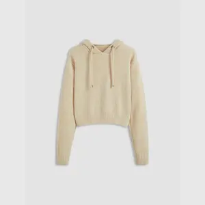 Cider [size 2-10] Knitted Hooded Solid Drawstring Long Sleeve Crop Top SwimWeek